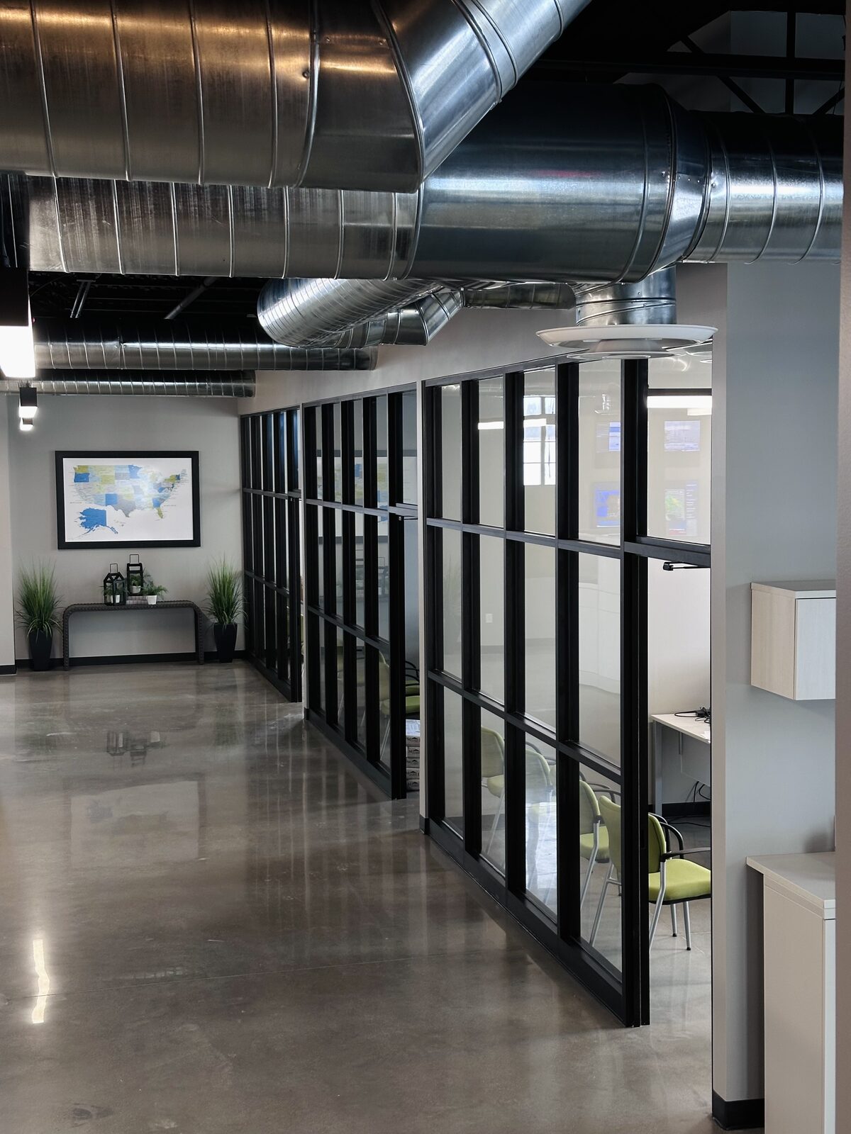 Interior glass partition wall installation commercial office West Michigan